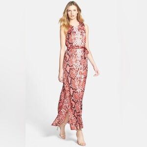 MICHAEL Michael Kors Snake Print Pleated Maxi Dress Belted, Size M
